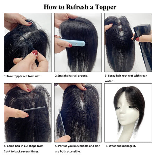 10 inch 100%Human Hair 9*14cm Hairnet Clip in Hair Topper Extension Top Wig Piece for Women with Thinning Hair