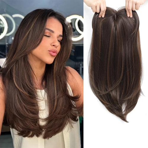 Synthetic Topper With Hair Bangs Hair Clip In Hair Extensions For Women Increase hair volume Cover White hair & Hairline