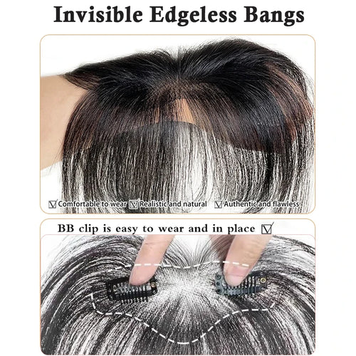 Rich Choices Clip In Air Bang Natural Human Hair French Bangs Invisible Edgeless Replacement Fringe Forehead Hairline For Women