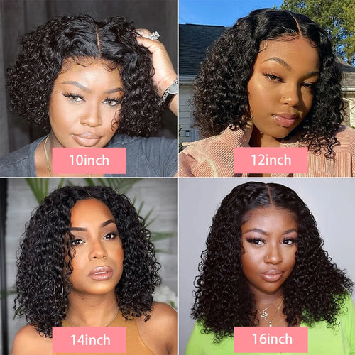 Brazilian Curly Short Bob 13x4 Lace Frontal Wig 200% Density Deep Wave 4x4 Transparent Lace Front Wigs 100% Human Hair For Women
