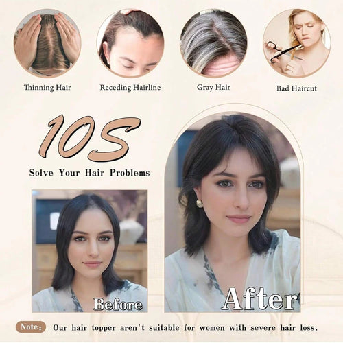 10 inch 100%Human Hair 9*14cm Hairnet Clip in Hair Topper Extension Top Wig Piece for Women with Thinning Hair