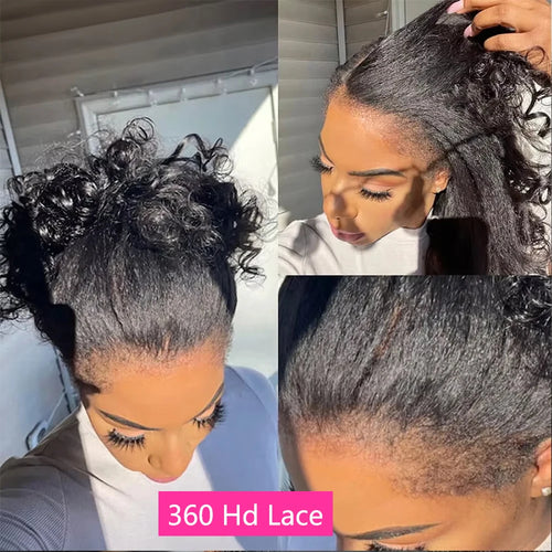 CEXXY 360 Full Hd Lace Front Wig Kinky Yaki Straight HD Transparent Lace Frontal Human Hair Wig 30 34Inch Glueless Wig For Women