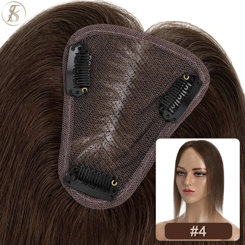 TESS Hair Toppers 8x10cm Hand Made Women Topper Natural Hair Wigs Hair Clip In Human Hair Extensions Single Knot Lace Hairpiece