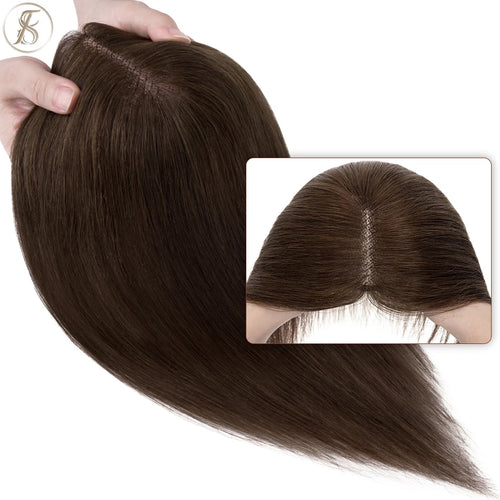 TESS Hair Toppers 8x10cm Hand Made Women Topper Natural Hair Wigs Hair Clip In Human Hair Extensions Single Knot Lace Hairpiece