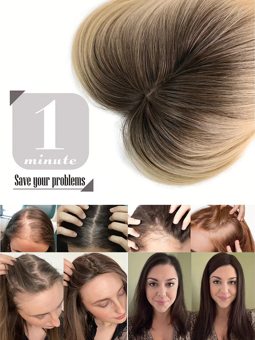 Synthetic Topper With Hair Bangs Hair Clip In Hair Extensions For Women Increase hair volume Cover White hair & Hairline