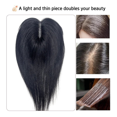 10 inch 100%Human Hair 9*14cm Hairnet Clip in Hair Topper Extension Top Wig Piece for Women with Thinning Hair