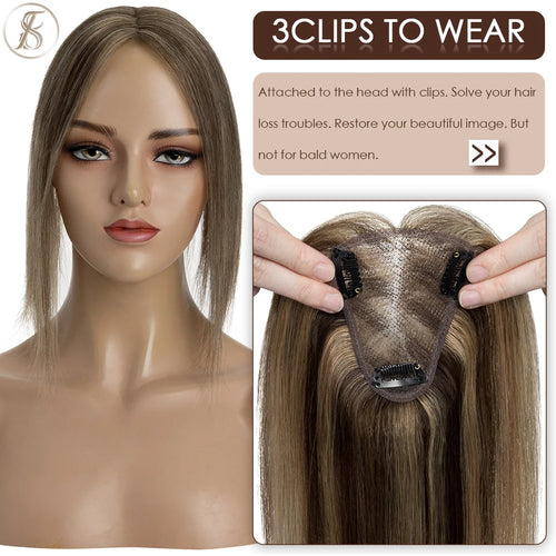 TESS Hair Toppers 8x10cm Hand Made Women Topper Natural Hair Wigs Hair Clip In Human Hair Extensions Single Knot Lace Hairpiece