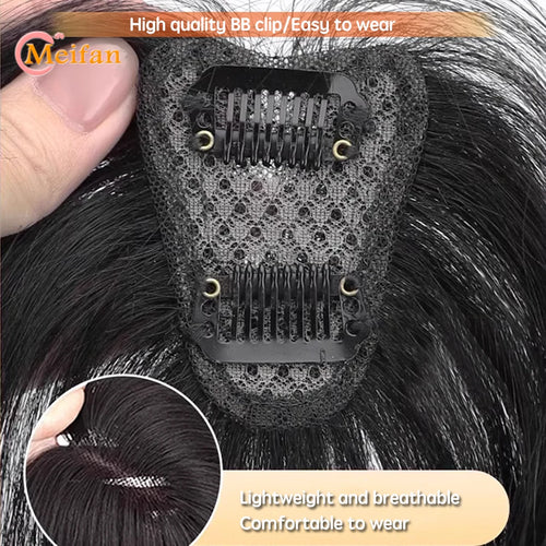 MEIFAN Synthetic Middle Part Topper Hairpiece with Bangs Clip-In Bangs Extension Natural Invisible Clourse Hairpiece for Women