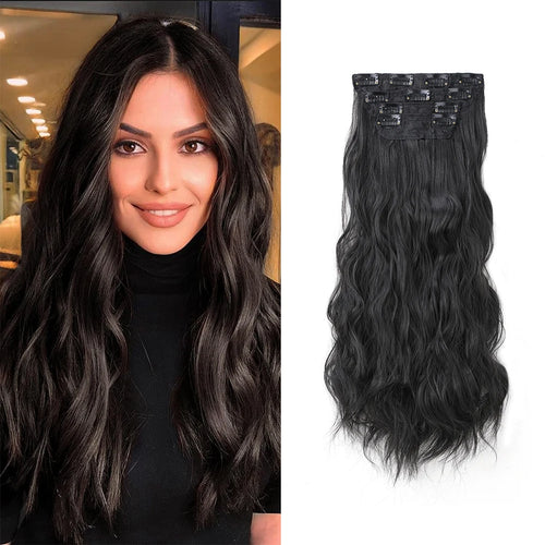 Clip in Long Wavy Synthetic Hair Extension 16/20/24 Inch 4PCS  to Hairpieces Fiber Thick Double Weft Hair Extension for Women