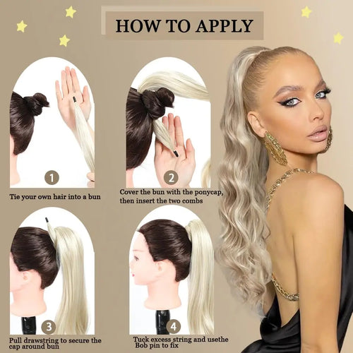 30Inch Synthetic PonyTail Long Wavy Layered Flexible Wrap Around Ponytail Hair Extensions Wave Hairpiece for Women