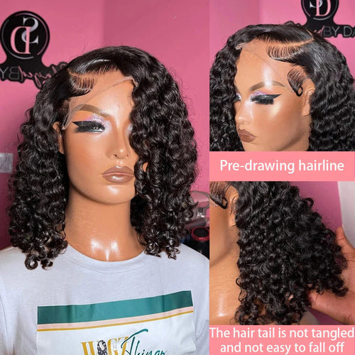 Brazilian Curly Short Bob 13x4 Lace Frontal Wig 200% Density Deep Wave 4x4 Transparent Lace Front Wigs 100% Human Hair For Women