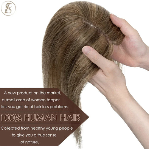 TESS Hair Toppers 8x10cm Hand Made Women Topper Natural Hair Wigs Hair Clip In Human Hair Extensions Single Knot Lace Hairpiece