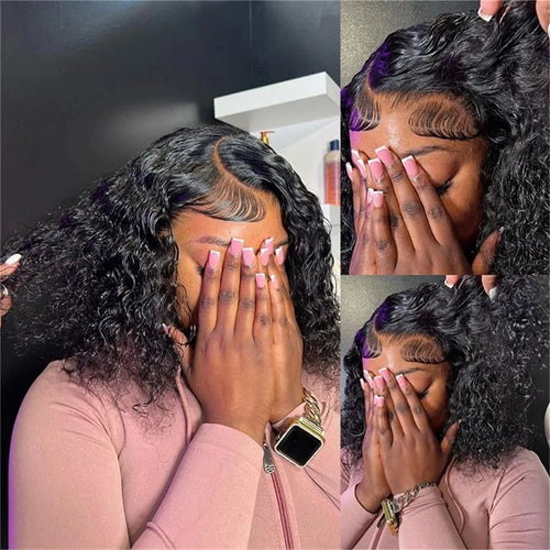 Brazilian Curly Short Bob 13x4 Lace Frontal Wig 200% Density Deep Wave 4x4 Transparent Lace Front Wigs 100% Human Hair For Women