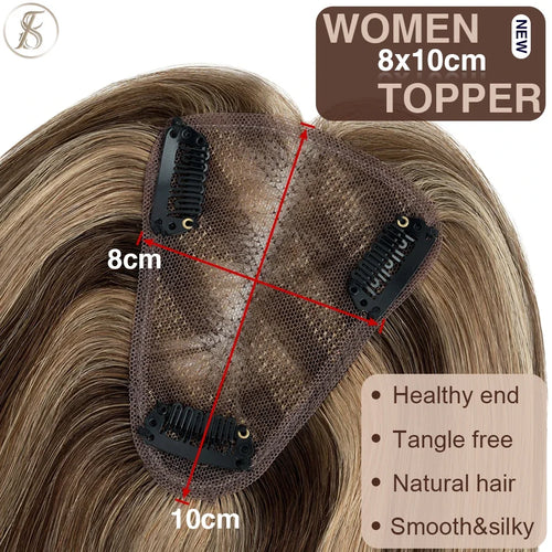 TESS Hair Toppers 8x10cm Hand Made Women Topper Natural Hair Wigs Hair Clip In Human Hair Extensions Single Knot Lace Hairpiece