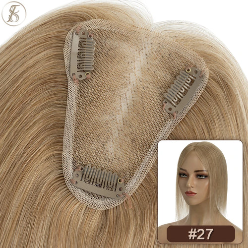 TESS Hair Toppers 8x10cm Hand Made Women Topper Natural Hair Wigs Hair Clip In Human Hair Extensions Single Knot Lace Hairpiece