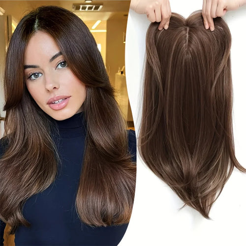 Synthetic Topper With Hair Bangs Hair Clip In Hair Extensions For Women Increase hair volume Cover White hair & Hairline