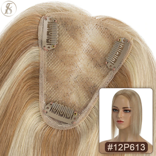 TESS Hair Toppers 8x10cm Hand Made Women Topper Natural Hair Wigs Hair Clip In Human Hair Extensions Single Knot Lace Hairpiece