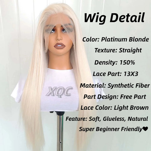 Blonde Wig Straight Synthetic Lace Front Wig Glueless Wig Long Blonde Synthetic Hair Lace Wigs for Women Platinum White Blonde