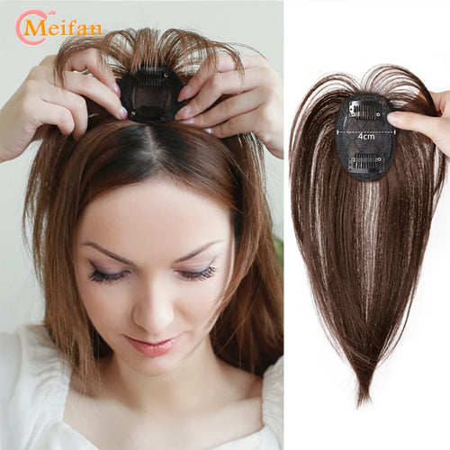 MEIFAN Synthetic Middle Part Topper Hairpiece with Bangs Clip-In Bangs Extension Natural Invisible Clourse Hairpiece for Women