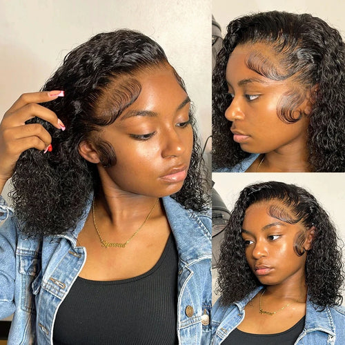 Brazilian Curly Short Bob 13x4 Lace Frontal Wig 200% Density Deep Wave 4x4 Transparent Lace Front Wigs 100% Human Hair For Women