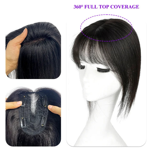 10 inch 100%Human Hair 9*14cm Hairnet Clip in Hair Topper Extension Top Wig Piece for Women with Thinning Hair