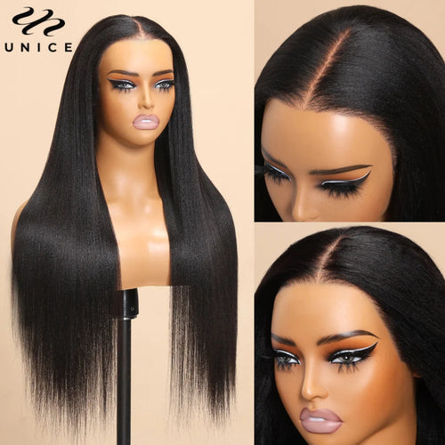 UNice Hair Pre Everything 7x5 13x4 Yaki Straight Wig Pre Plucked Pre Cut Pre Bleached Glueless Wig Human Hair Ready To Wear 150%