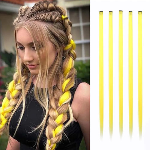 Synthetic 5PC Colored Hair Extensions 22Inch Straight Clip in Christmas Extension Rainbow Party Highlights Hairpiece for Girls