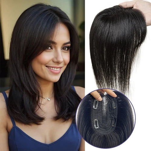 10 inch 100%Human Hair 9*14cm Hairnet Clip in Hair Topper Extension Top Wig Piece for Women with Thinning Hair