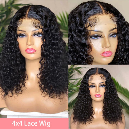 Brazilian Curly Short Bob 13x4 Lace Frontal Wig 200% Density Deep Wave 4x4 Transparent Lace Front Wigs 100% Human Hair For Women