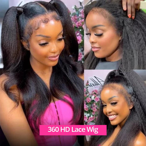 CEXXY 360 Full Hd Lace Front Wig Kinky Yaki Straight HD Transparent Lace Frontal Human Hair Wig 30 34Inch Glueless Wig For Women