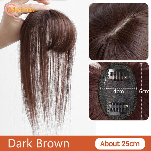 MEIFAN Synthetic Middle Part Topper Hairpiece with Bangs Clip-In Bangs Extension Natural Invisible Clourse Hairpiece for Women