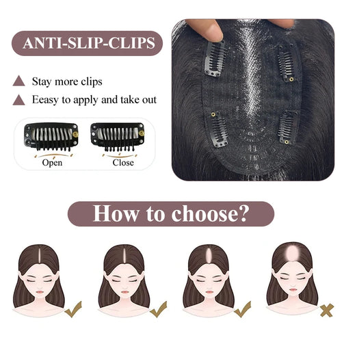 10 inch 100%Human Hair 9*14cm Hairnet Clip in Hair Topper Extension Top Wig Piece for Women with Thinning Hair