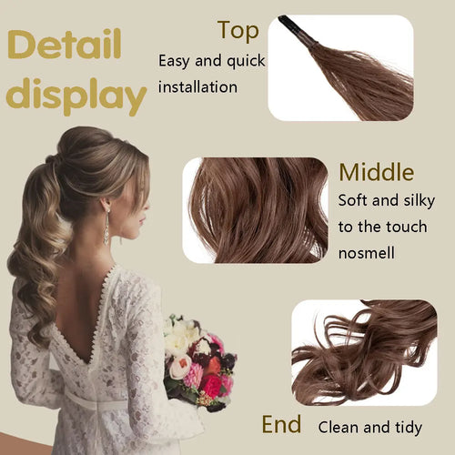 30Inch Synthetic PonyTail Long Wavy Layered Flexible Wrap Around Ponytail Hair Extensions Wave Hairpiece for Women