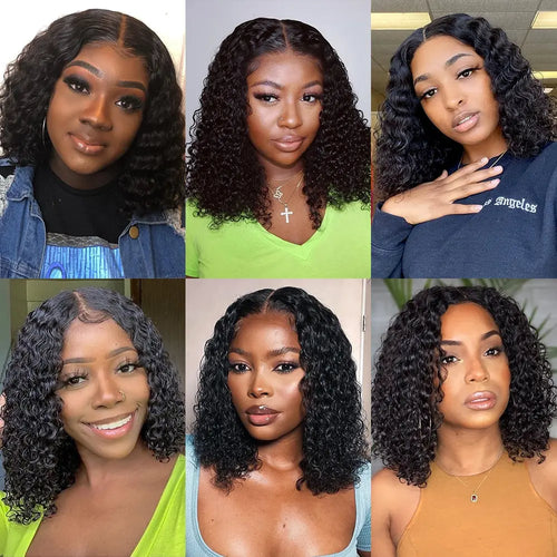 Brazilian Curly Short Bob 13x4 Lace Frontal Wig 200% Density Deep Wave 4x4 Transparent Lace Front Wigs 100% Human Hair For Women