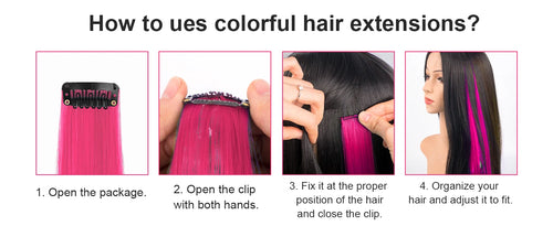 Synthetic 5PC Colored Hair Extensions 22Inch Straight Clip in Christmas Extension Rainbow Party Highlights Hairpiece for Girls