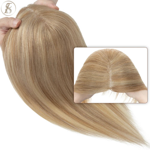 TESS Hair Toppers 8x10cm Hand Made Women Topper Natural Hair Wigs Hair Clip In Human Hair Extensions Single Knot Lace Hairpiece