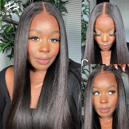 UNice Hair Pre Everything 7x5 13x4 Yaki Straight Wig Pre Plucked Pre Cut Pre Bleached Glueless Wig Human Hair Ready To Wear 150%