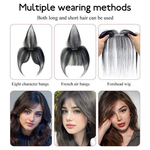 100% Human Hair Natural Forehead Fringes Hair 3D French Bangs Wig for Women Hair Pieces Head Curtain Piece Eight Shaped Bangs