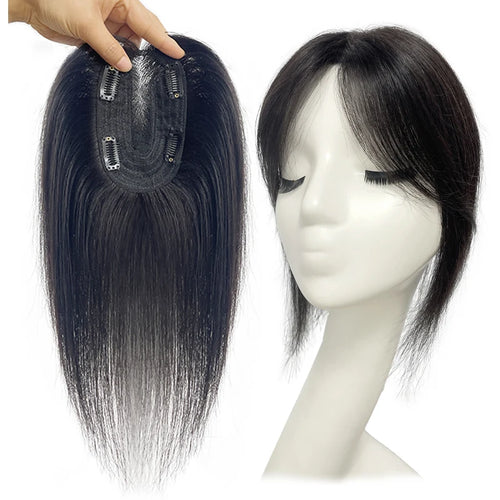 10 inch 100%Human Hair 9*14cm Hairnet Clip in Hair Topper Extension Top Wig Piece for Women with Thinning Hair