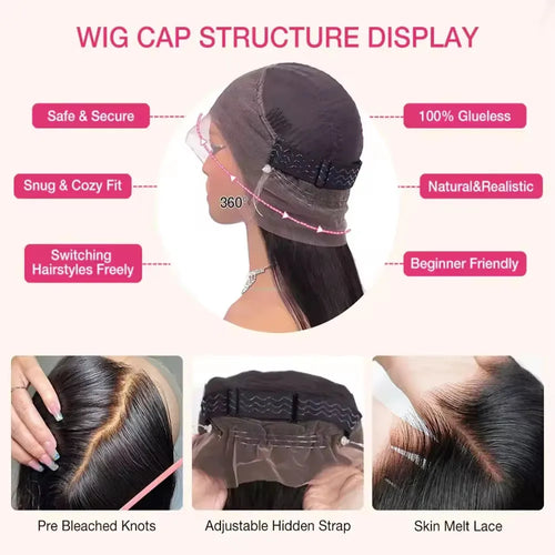 Body Wave 360 HD Full Lace Front Wigs Human Hair Pre Plucked Glueless Wig Invisible Drawstring 100% Brazilian Virgin Human Hair