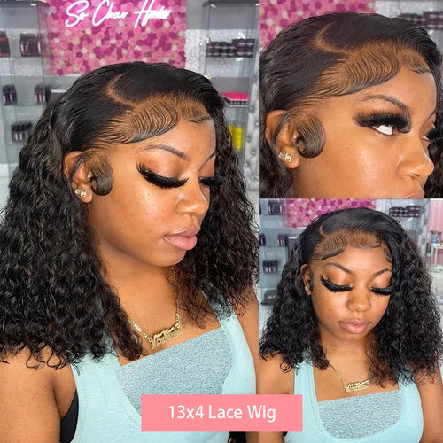Brazilian Curly Short Bob 13x4 Lace Frontal Wig 200% Density Deep Wave 4x4 Transparent Lace Front Wigs 100% Human Hair For Women