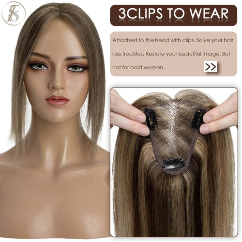 TESS Hair Toppers 8x10cm Hand Made Women Topper Natural Hair Wigs Hair Clip In Human Hair Extensions Single Knot Lace Hairpiece