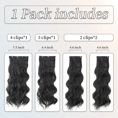Clip in Long Wavy Synthetic Hair Extension 16/20/24 Inch 4PCS  to Hairpieces Fiber Thick Double Weft Hair Extension for Women