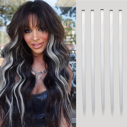 Synthetic 5PC Colored Hair Extensions 22Inch Straight Clip in Christmas Extension Rainbow Party Highlights Hairpiece for Girls
