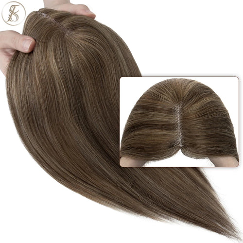 TESS Hair Toppers 8x10cm Hand Made Women Topper Natural Hair Wigs Hair Clip In Human Hair Extensions Single Knot Lace Hairpiece