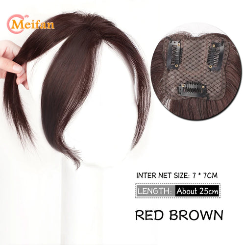 MEIFAN Synthetic Middle Part Topper Hairpiece with Bangs Clip-In Bangs Extension Natural Invisible Clourse Hairpiece for Women