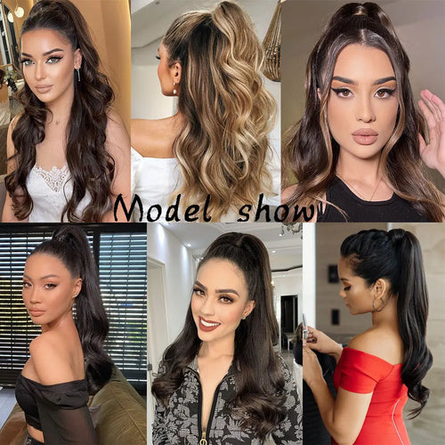 30Inch Synthetic PonyTail Long Wavy Layered Flexible Wrap Around Ponytail Hair Extensions Wave Hairpiece for Women
