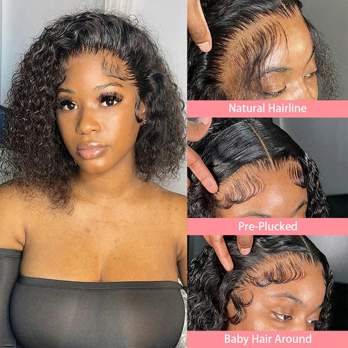 Brazilian Curly Short Bob 13x4 Lace Frontal Wig 200% Density Deep Wave 4x4 Transparent Lace Front Wigs 100% Human Hair For Women