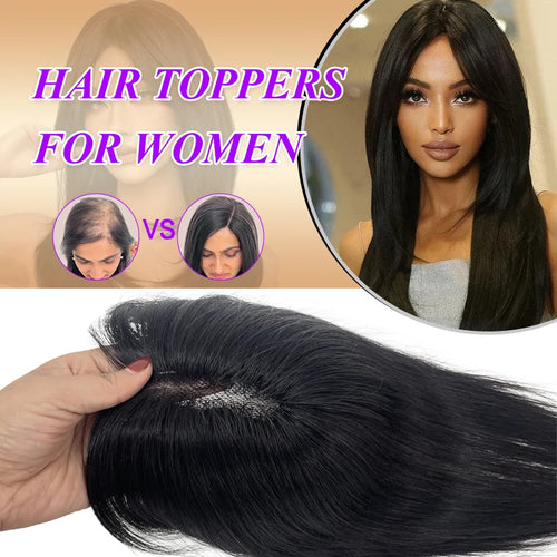 10 inch 100%Human Hair 9*14cm Hairnet Clip in Hair Topper Extension Top Wig Piece for Women with Thinning Hair