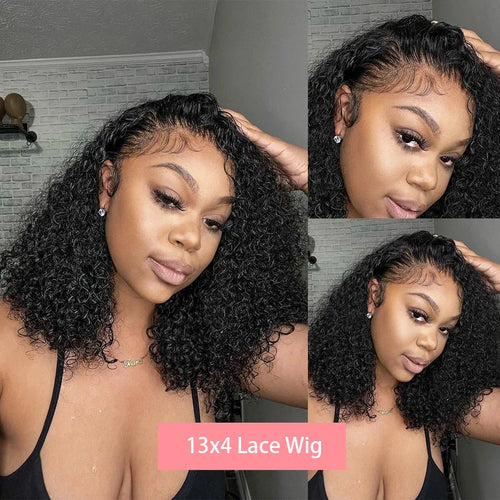 Brazilian Curly Short Bob 13x4 Lace Frontal Wig 200% Density Deep Wave 4x4 Transparent Lace Front Wigs 100% Human Hair For Women